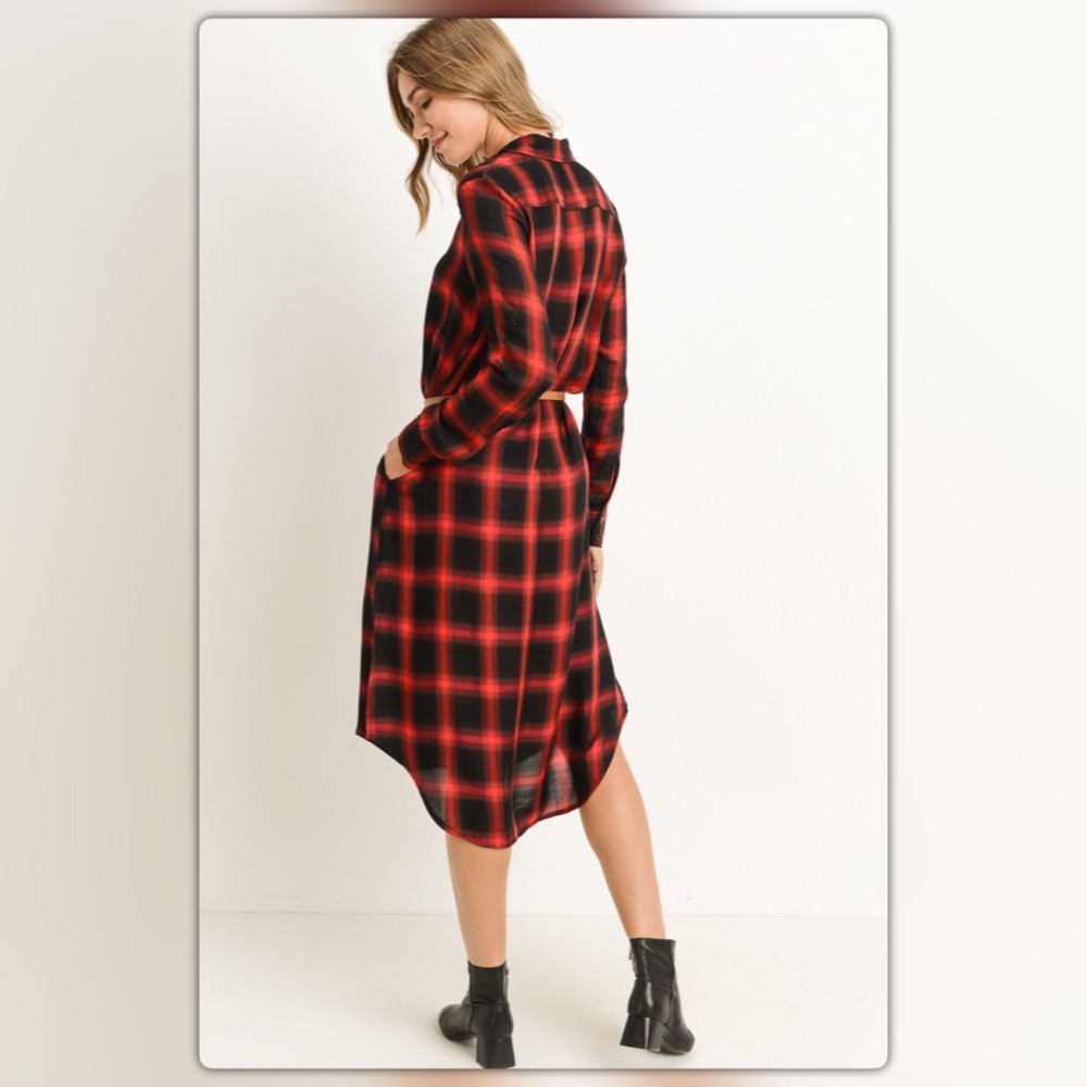 Buffalo Plaid Red and Black Midi Dress - Picture 2 of 2